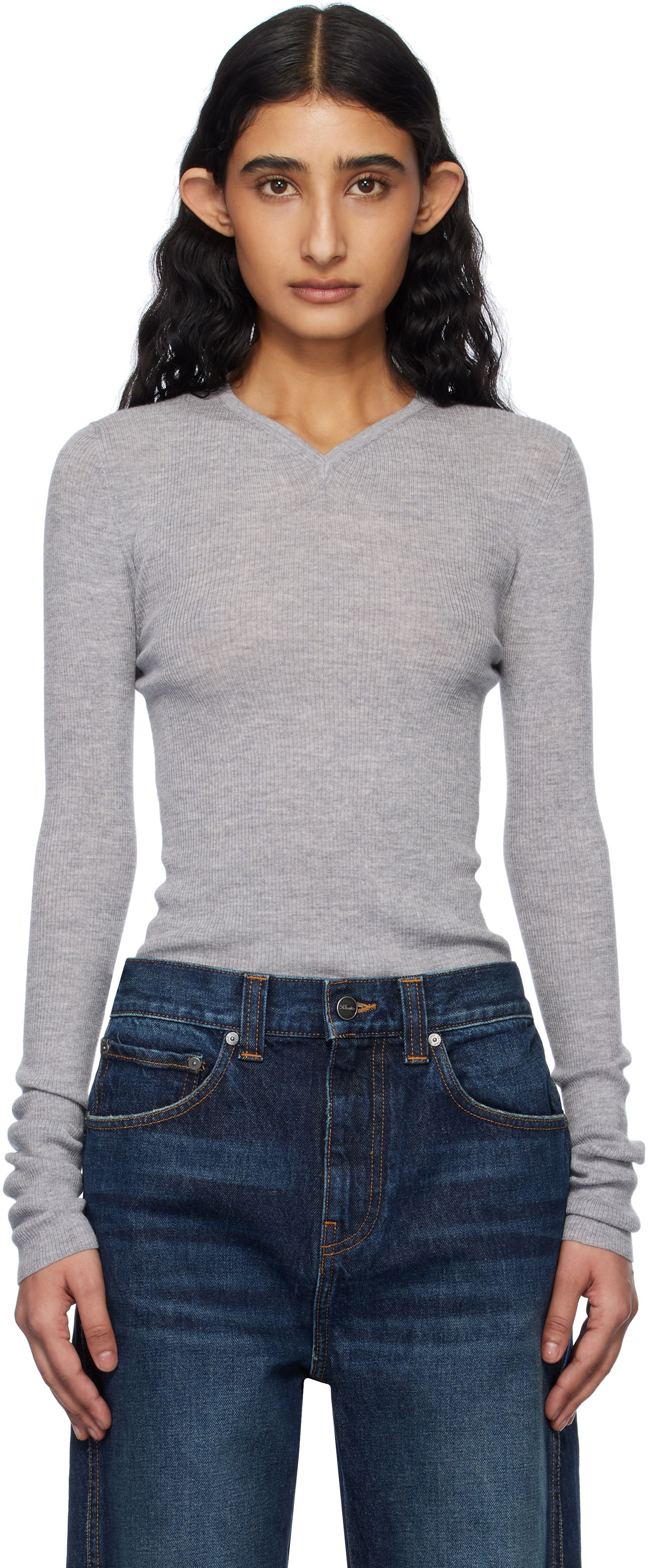 Sweater Khaite KHAITE Tania Ribbed Knit Top Grå | 9699511, 0
