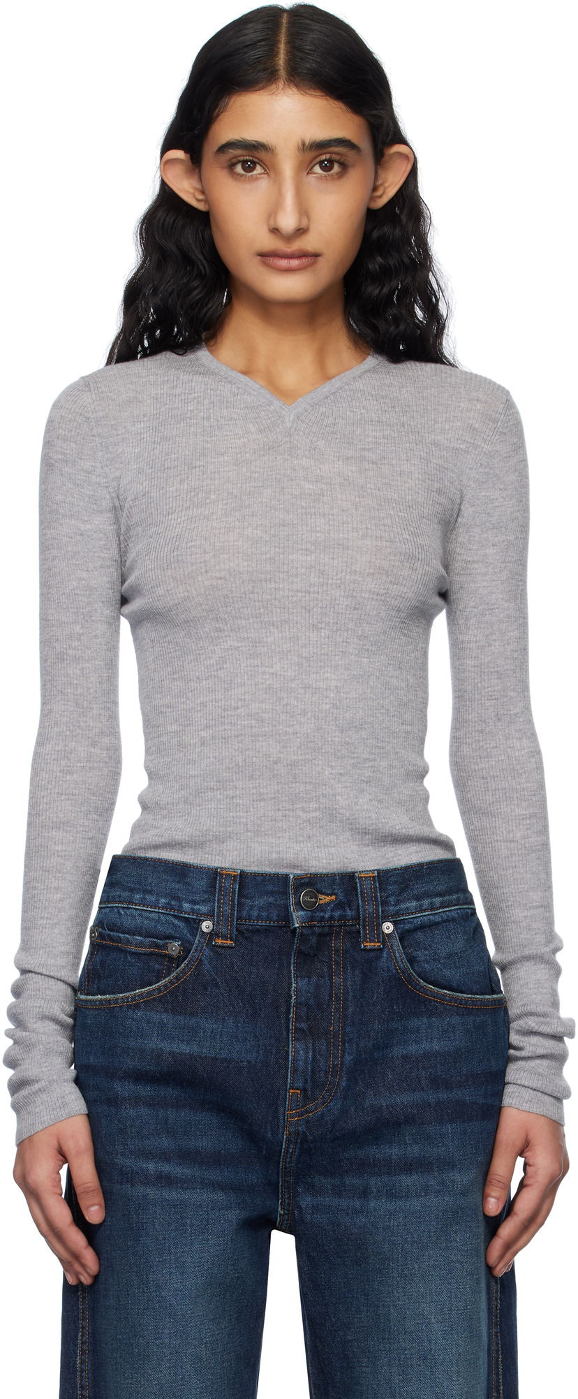 Sweater Khaite KHAITE Tania Ribbed Knit Top Grå | 9699511