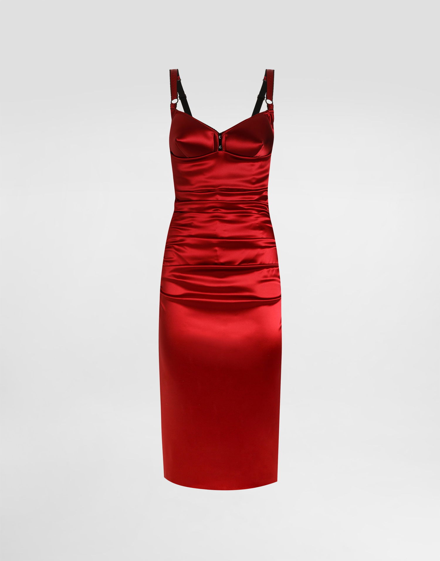 Kjole Dolce & Gabbana Dolce & Gabbana Draped Satin Calf-Length Dress with Conical Cups Rød | F6TNRTFURADR0046, 0