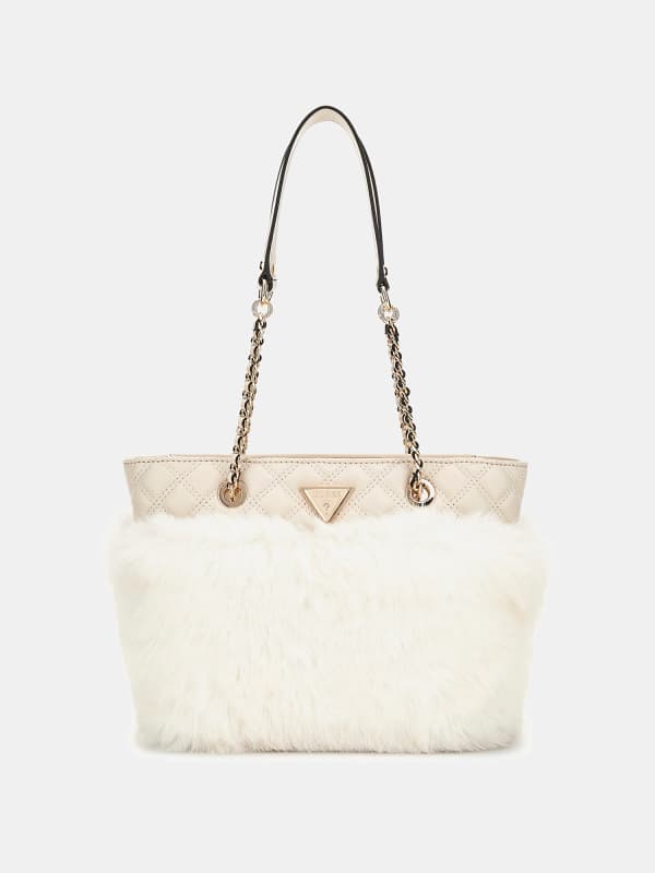 Mulepose GUESS Faux Fur Shopper Bag Beige | HWQF9352220