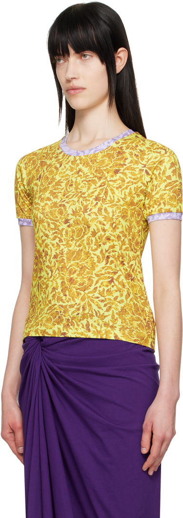 T-shirt Dries Van Noten Dries Van Noten Printed Contrast T-Shirt Gul | 251-011135-1601, 3