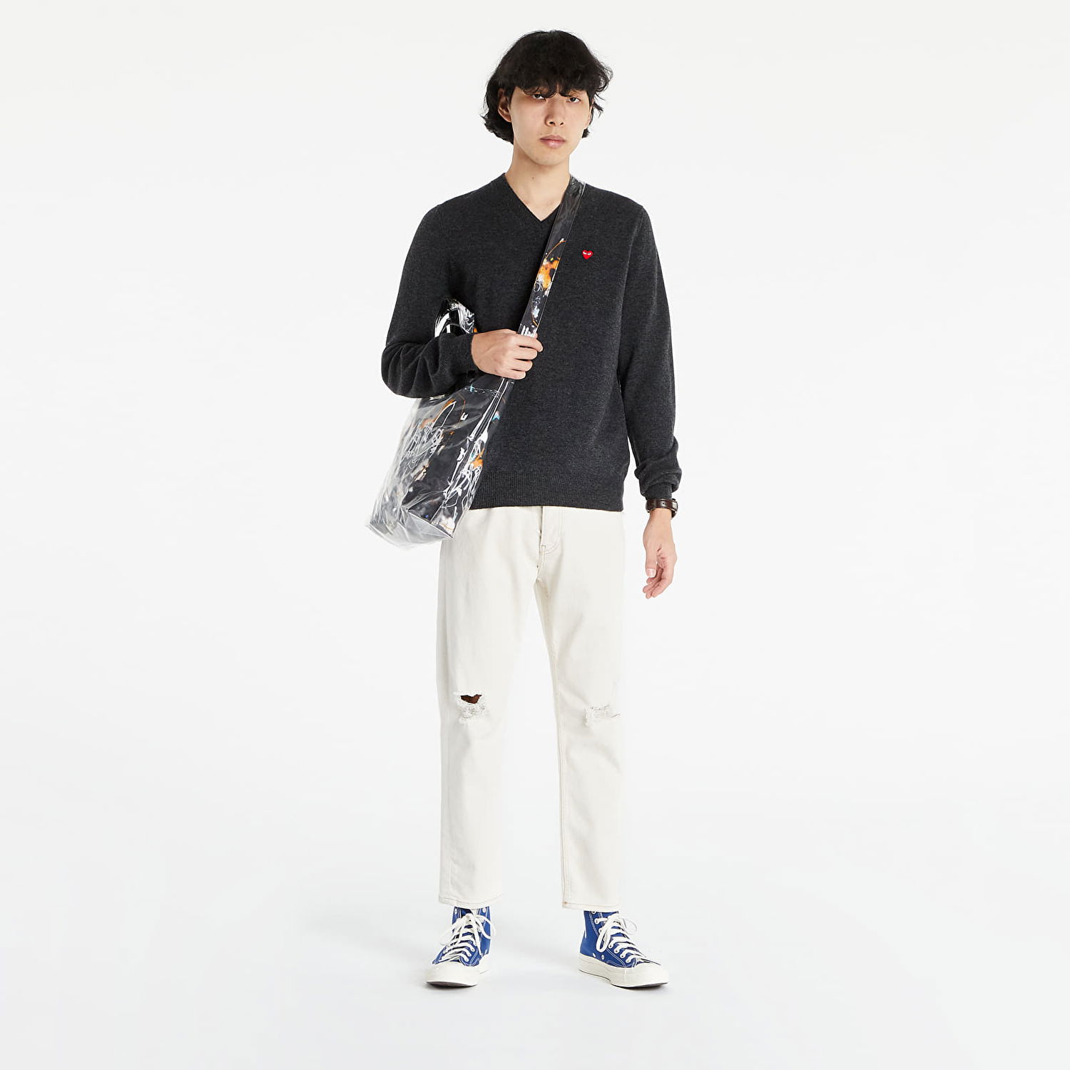 Sweater Comme des Garçons PLAY Pullover Knit Sort | AZN078 Dark Grey Heather, 0