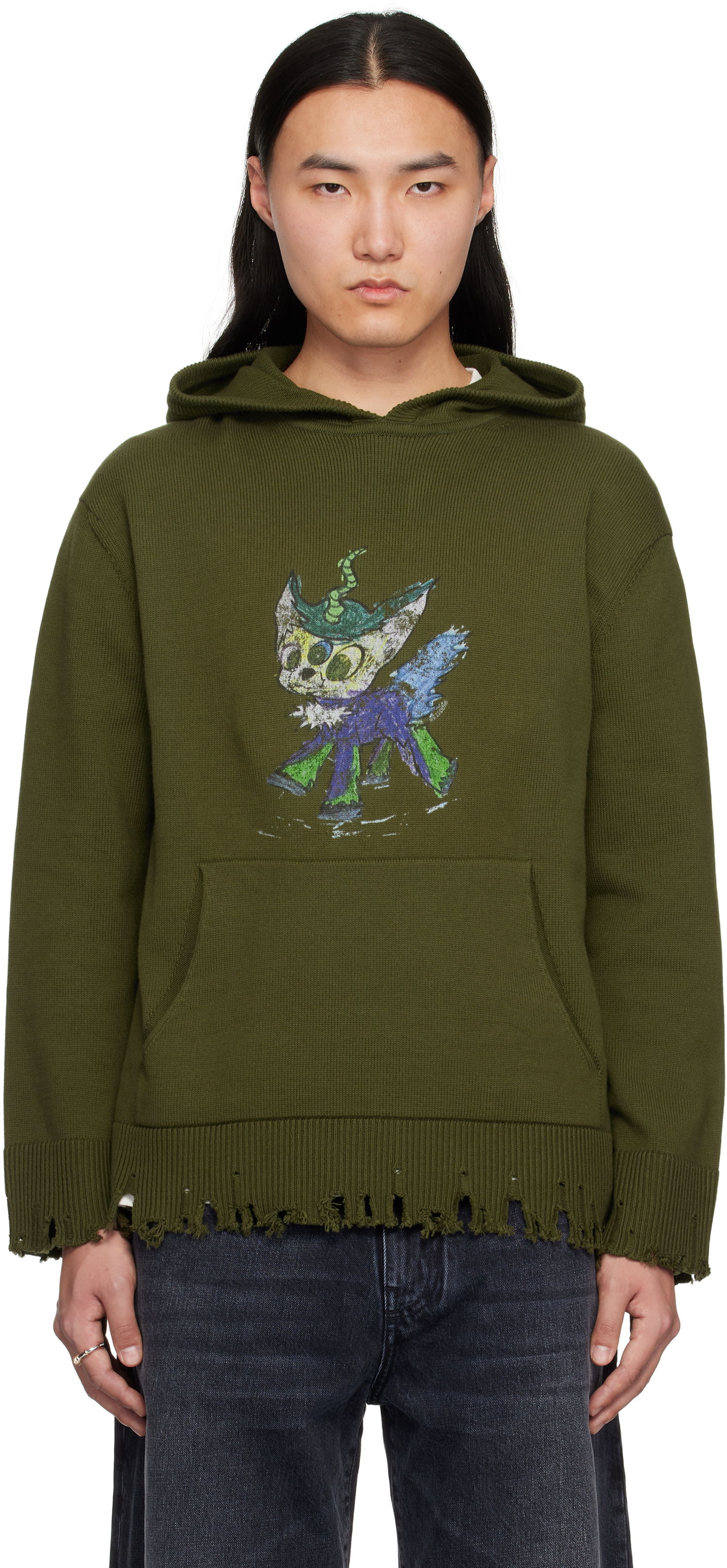 Sweatshirt We11done We11done Grunge Monster Pony Knit Hoodie Grøn | WD-KT0-25-659-U-KK, 0
