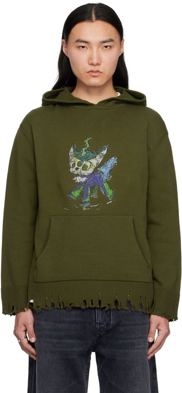 Sweatshirt We11done We11done Grunge Monster Pony Knit Hoodie Grøn | WD-KT0-25-659-U-KK, 0