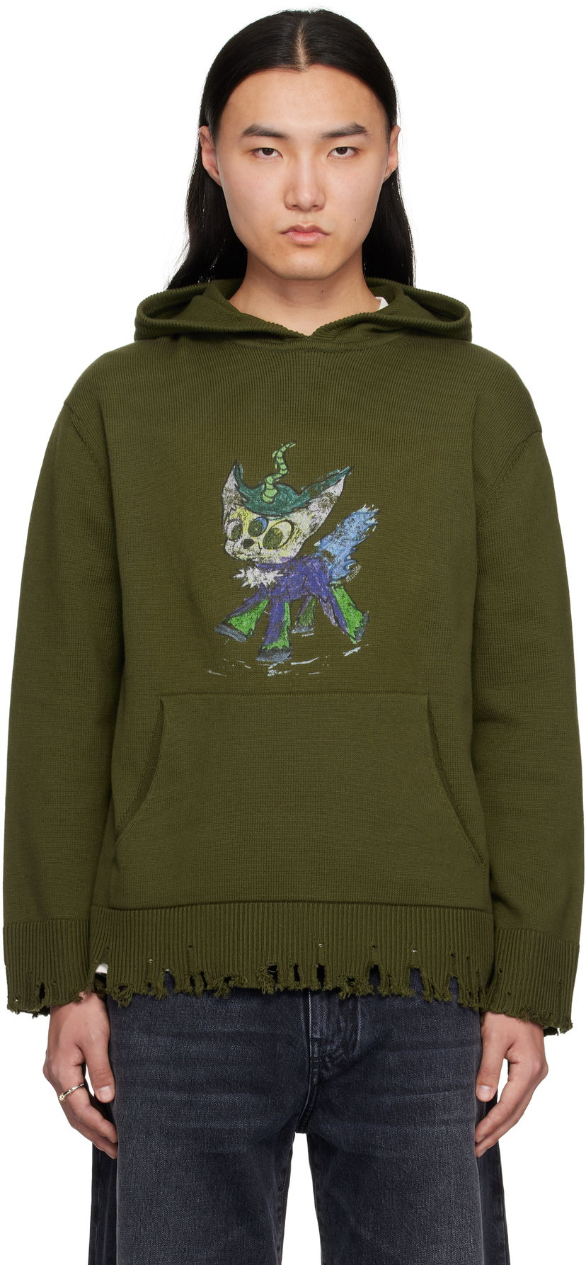 Sweatshirt We11done We11done Grunge Monster Pony Knit Hoodie Grøn | WD-KT0-25-659-U-KK