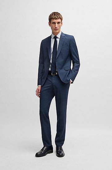 Skjorte BOSS Slim-Fit Striped Linen-Blend Shirt Blå | 50539206, 1