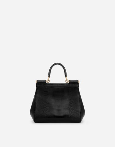 Håndtaske Dolce & Gabbana Dolce & Gabbana Sicily Lizard-Print Leather Top Handle Bag Sort | BB6003B109580999, 3