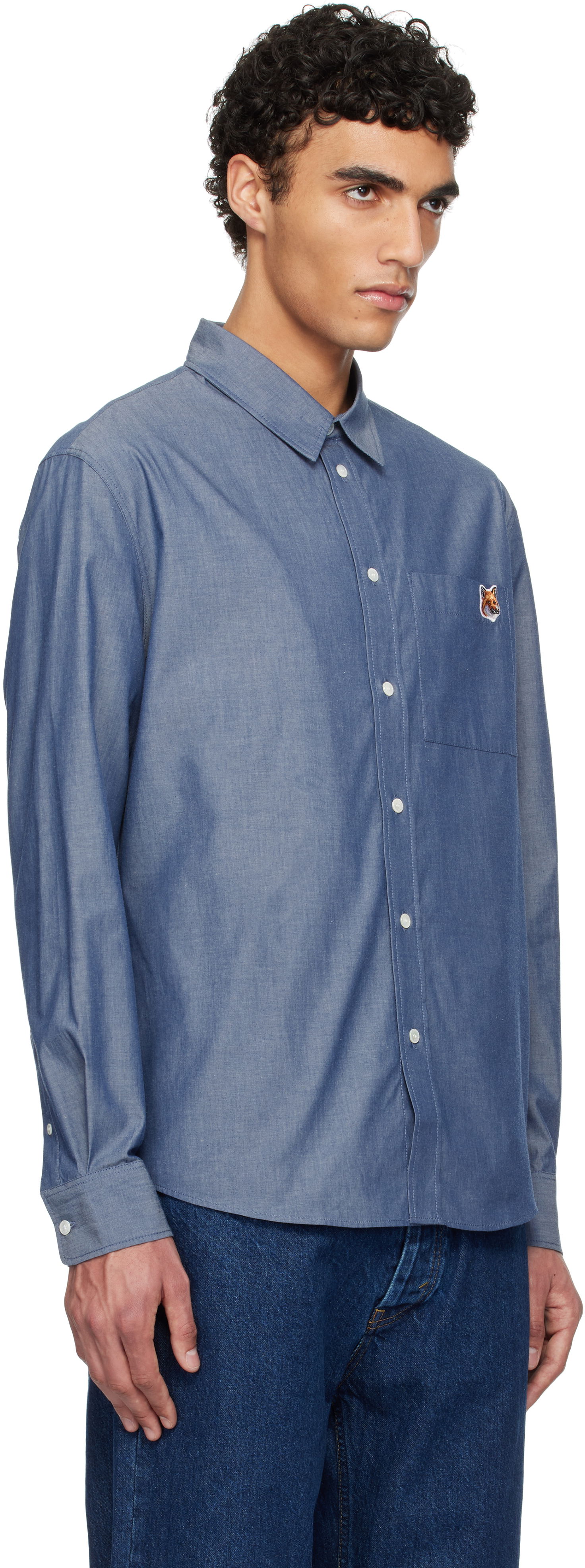 Skjorte MAISON KITSUNÉ Maison Kitsuné Fox Head Casual Shirt Blå | OM00432WC5043, 1