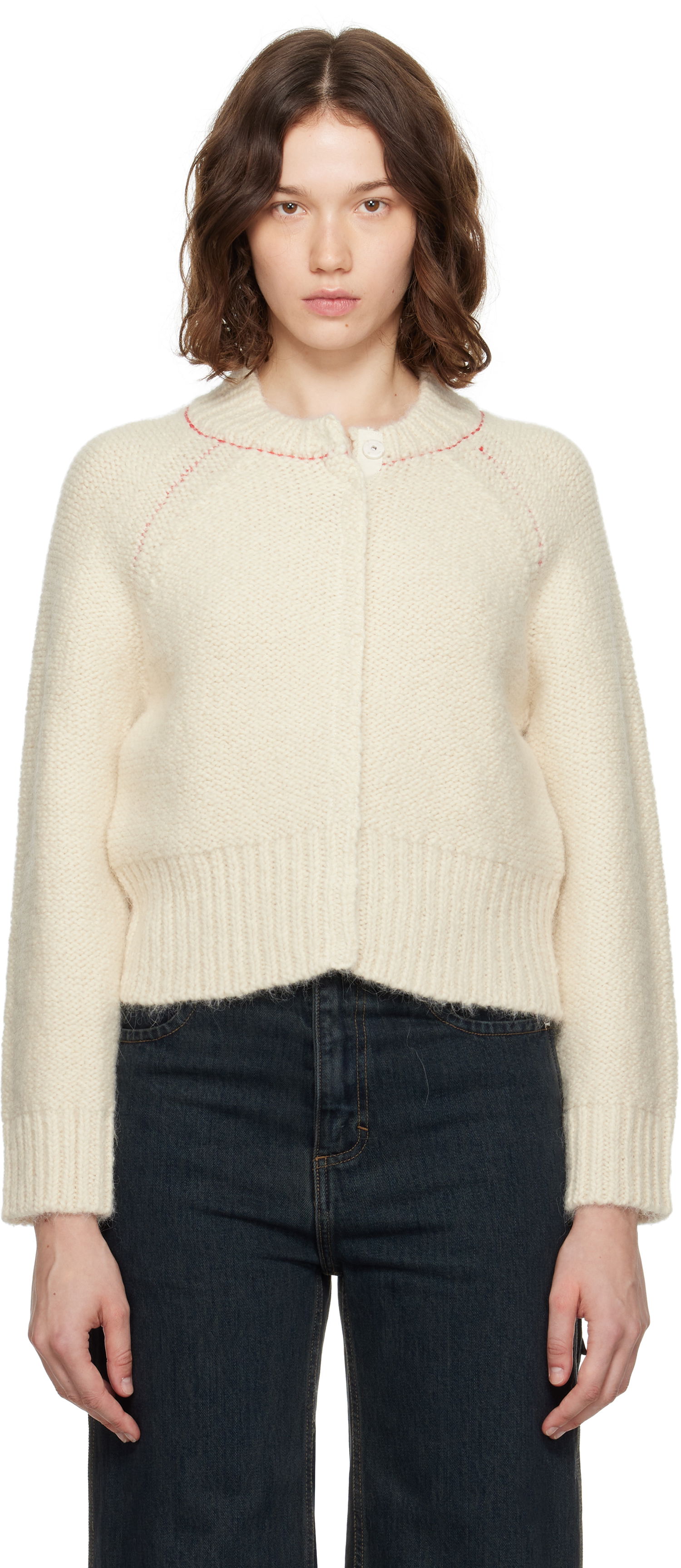 Sweater Eckhaus Latta Eckhaus Latta Fisherman's Bomber Cardigan Hvid | 8264-EL-PF25-EG -, 0