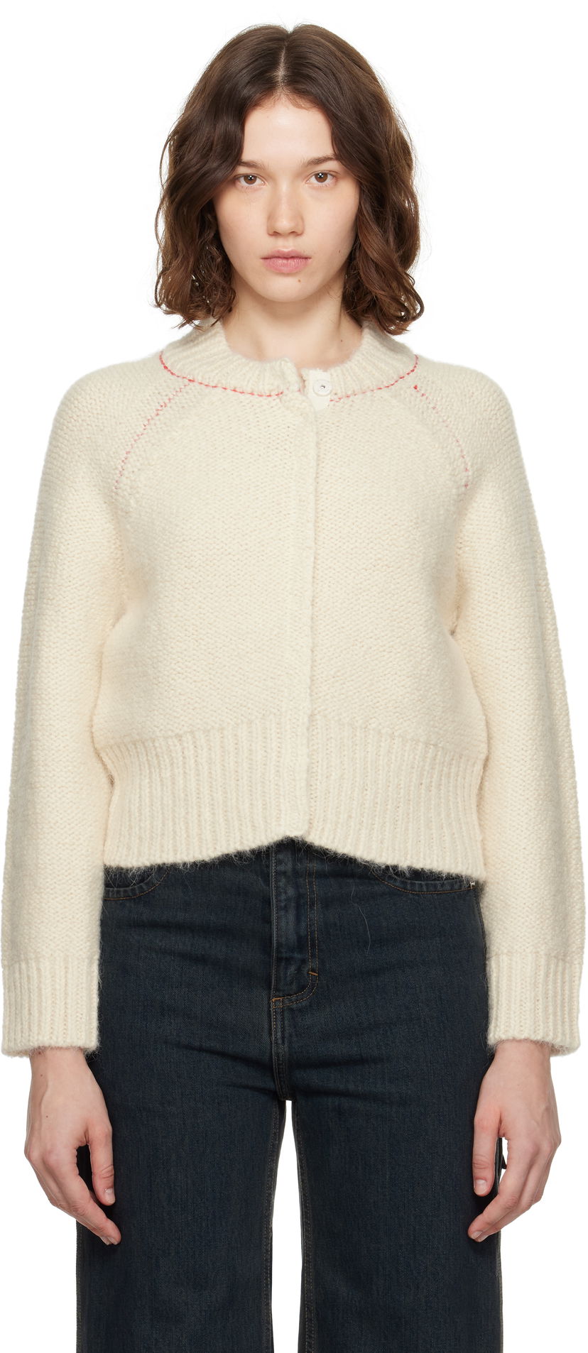 Sweater Eckhaus Latta Eckhaus Latta Fisherman's Bomber Cardigan Hvid | 8264-EL-PF25-EG -