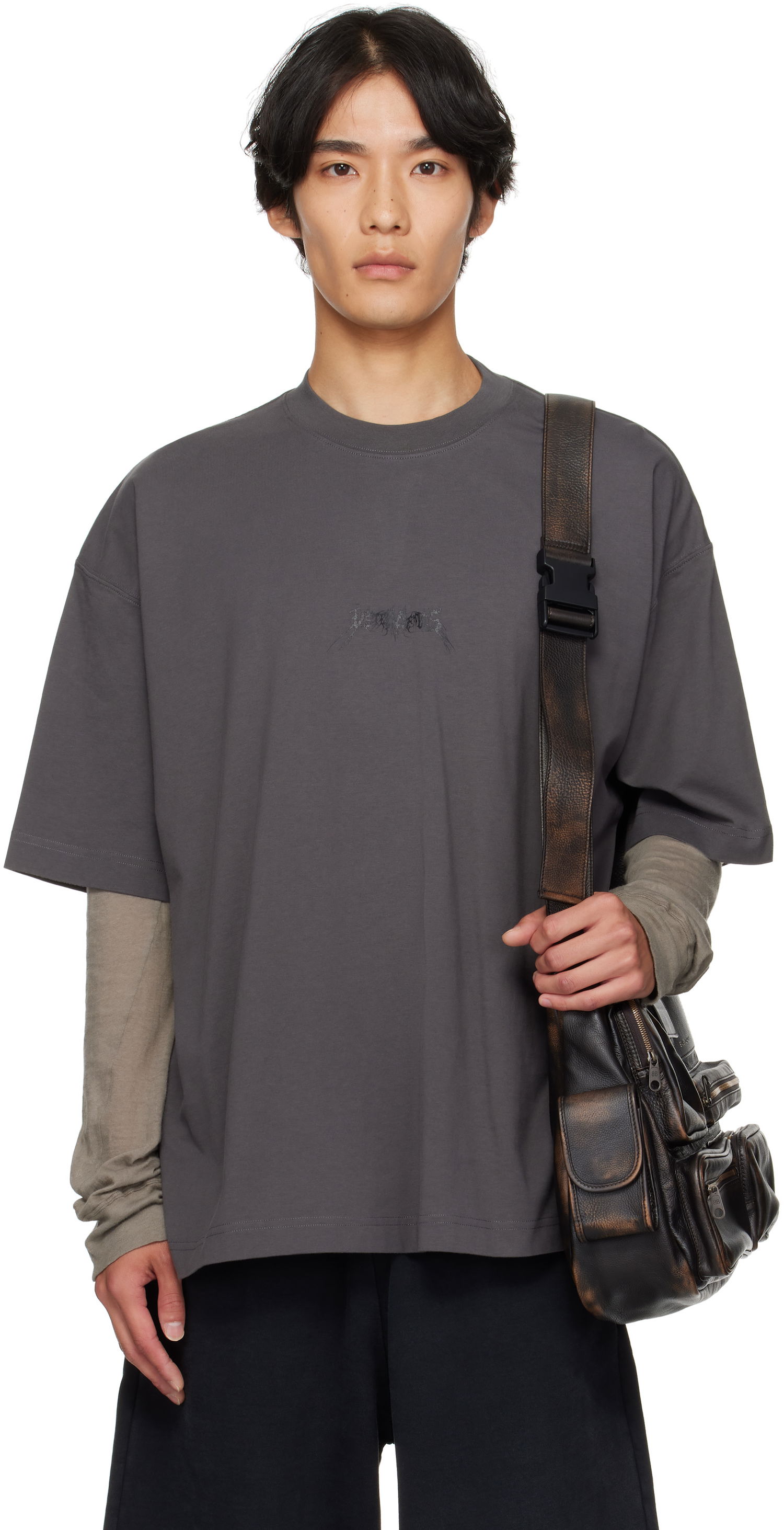 T-shirt VETEMENTS VETEMENTS Metal Logo Regular Fit T-Shirt Grå | UH76TR600M, 0