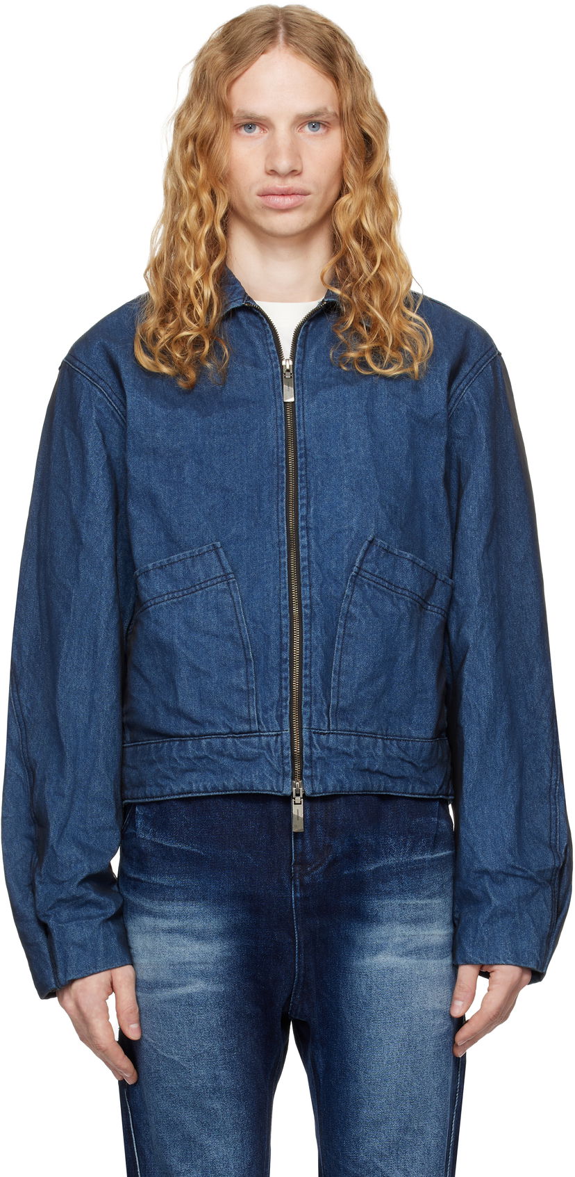 Bomberjakke ADER ERROR Denim Zip-Up Jacket Blå | BN01FWJK1601BL