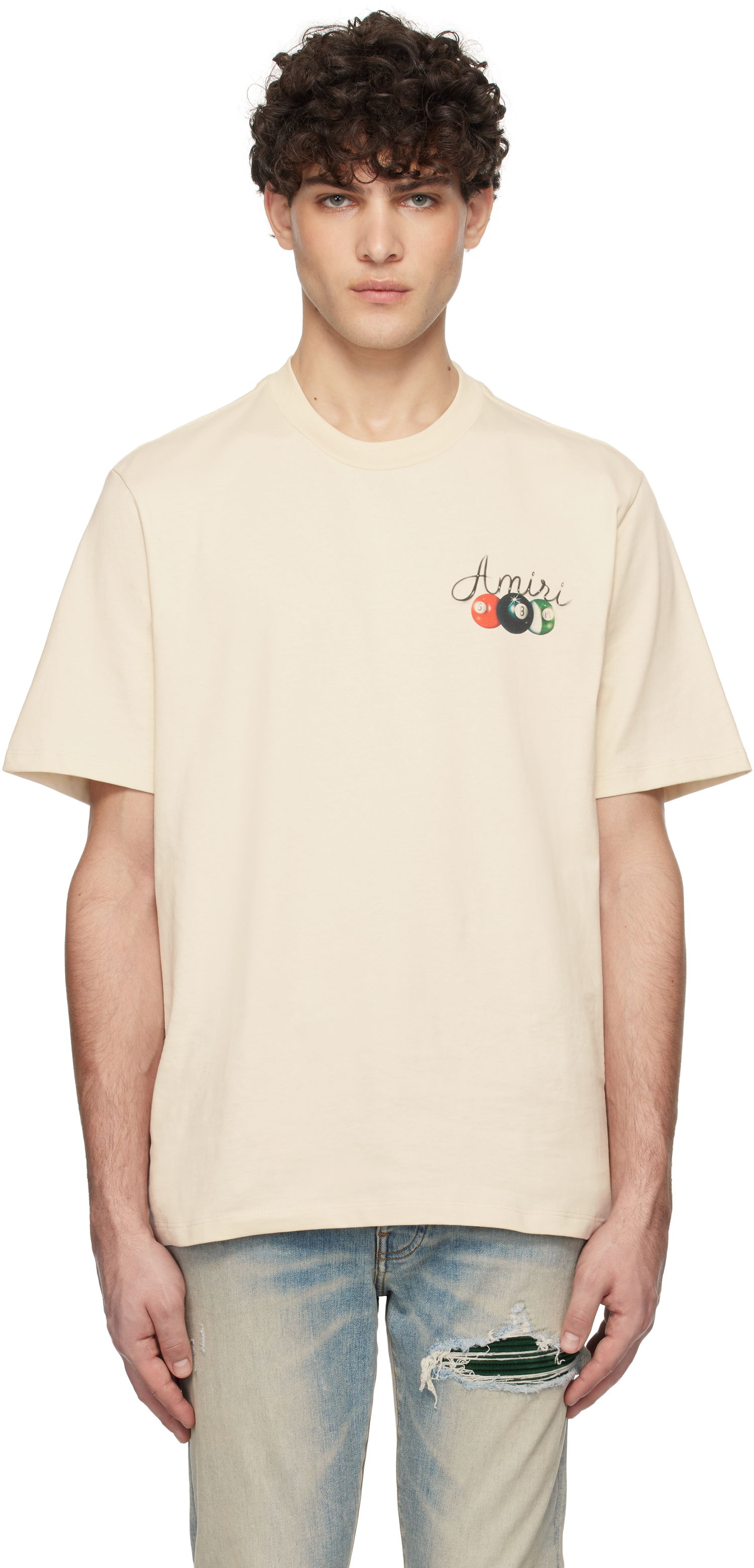 T-shirt AMIRI Pool Cue Graphic T-Shirt Beige | AMJYTE1135, 0