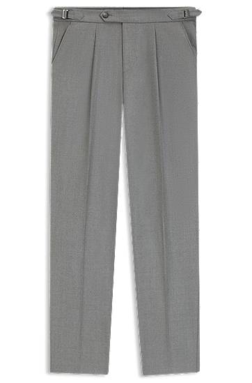 Bukser BOSS Tapered-fit pleated trousers with side adjusters in melange virgin wool Grå | 50551829