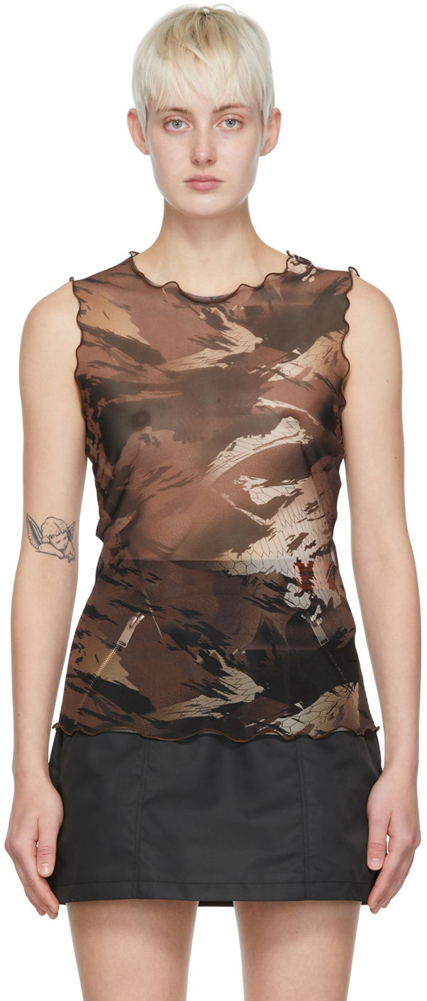 Tanktop HERON PRESTON Printed Nylon Tank Top Brun | HWAC003S22FAB0026400