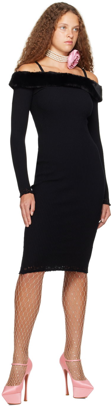 Kjole Blumarine Blumarine Faux-Fur Trim Midi Dress Sort | A322A384B, 3