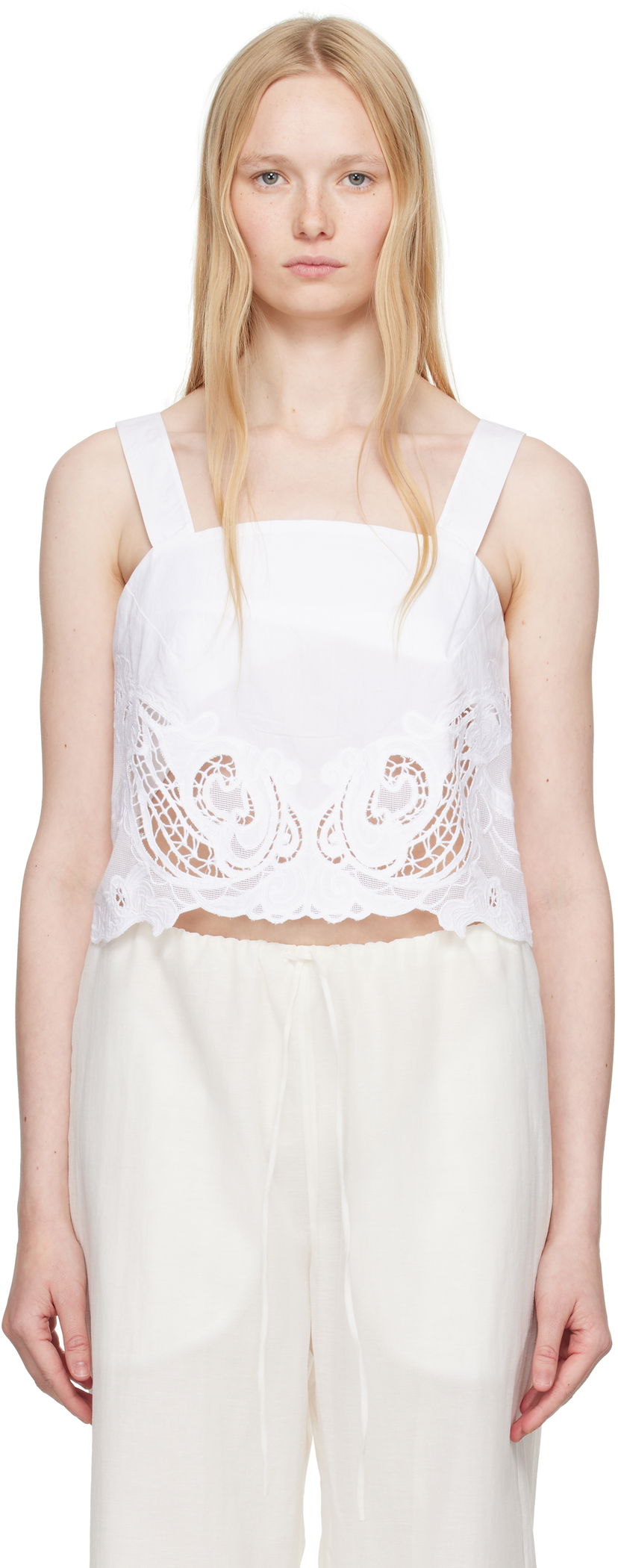 Crop top rag & bone Rag & Bone Clem Lace-Trim Poplin Tank Top Hvid | WAW25SA036LA36