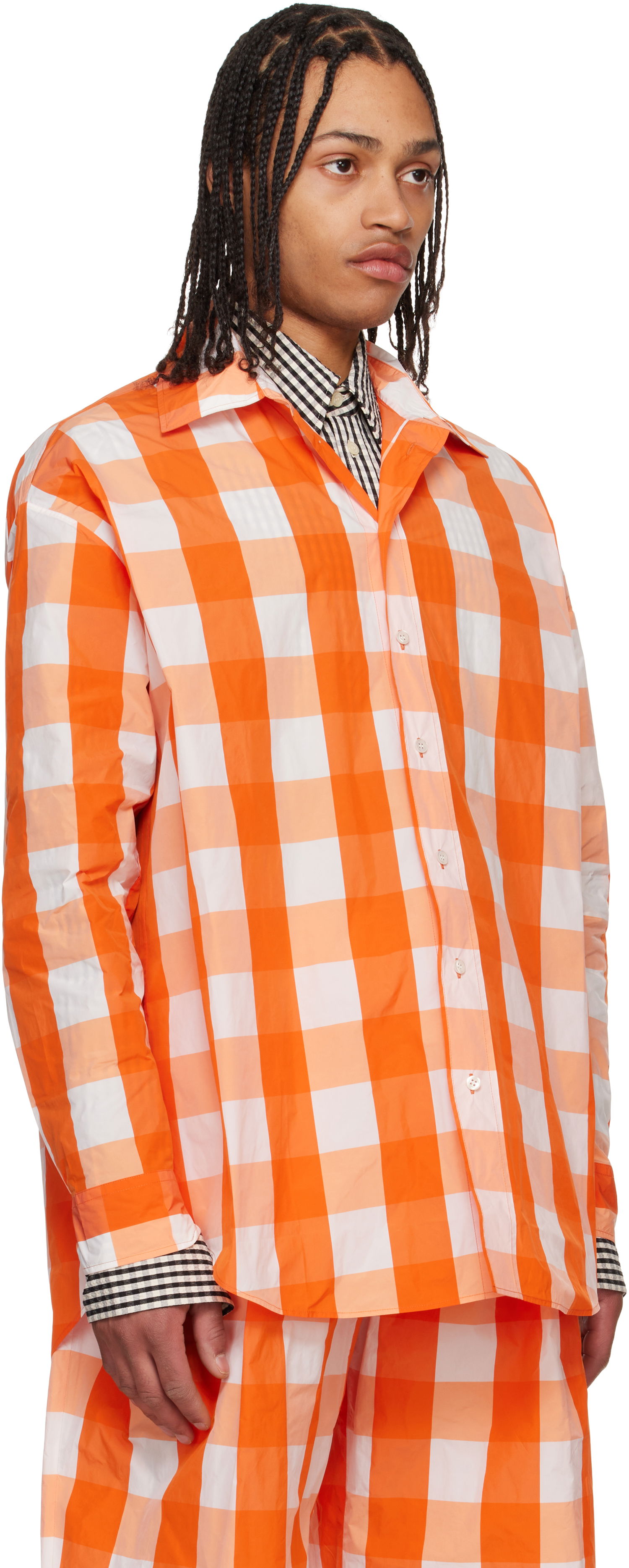 Skjorte Walter Van Beirendonck Walter Van Beirendonck Maxi Gingham Button-Up Shirt Orange | 6002, 1