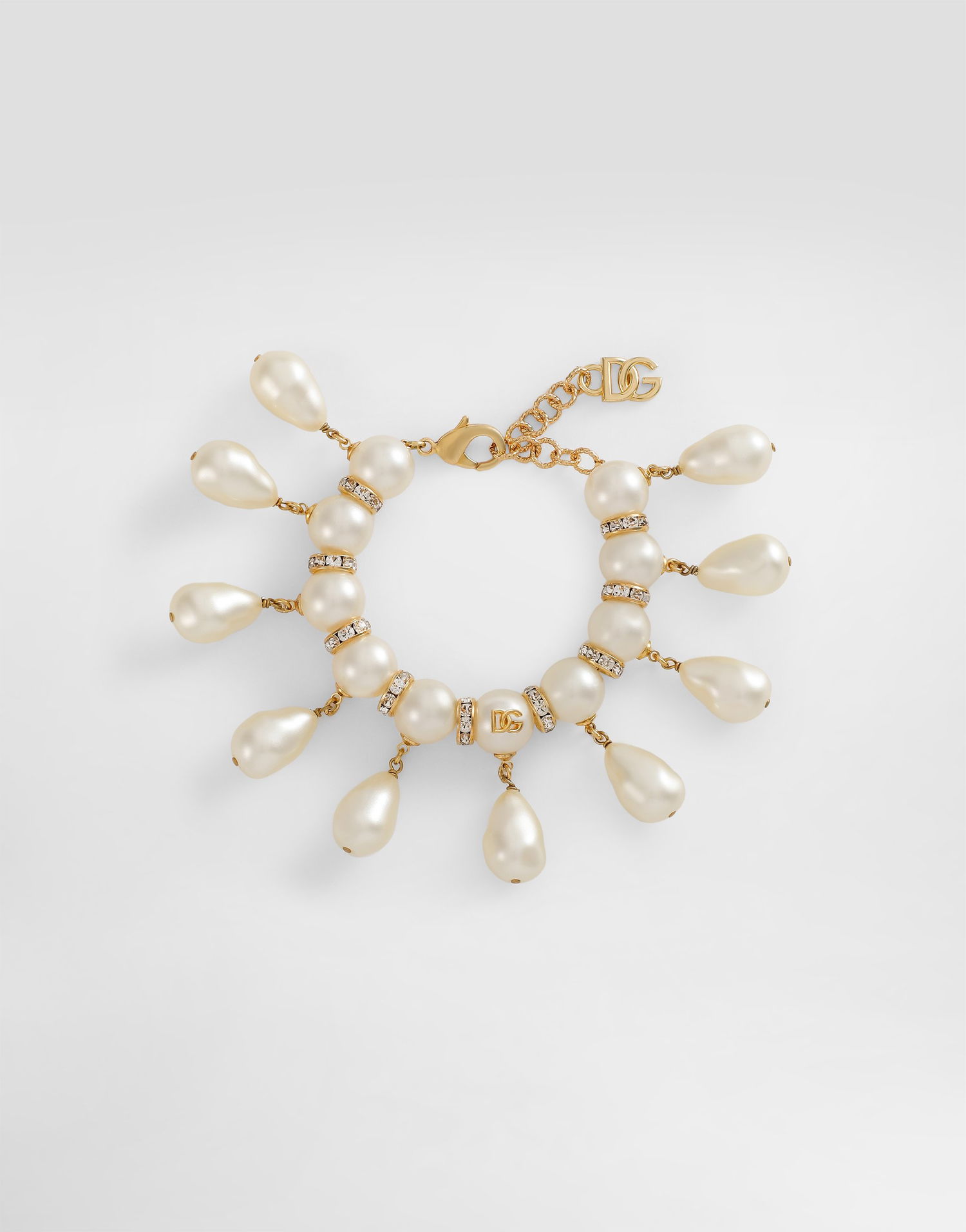 Armbånd Dolce & Gabbana Pearl And Crystal Embellished Bracelet With Logo Metalisk | WBR2Y2W1111W0111, 0