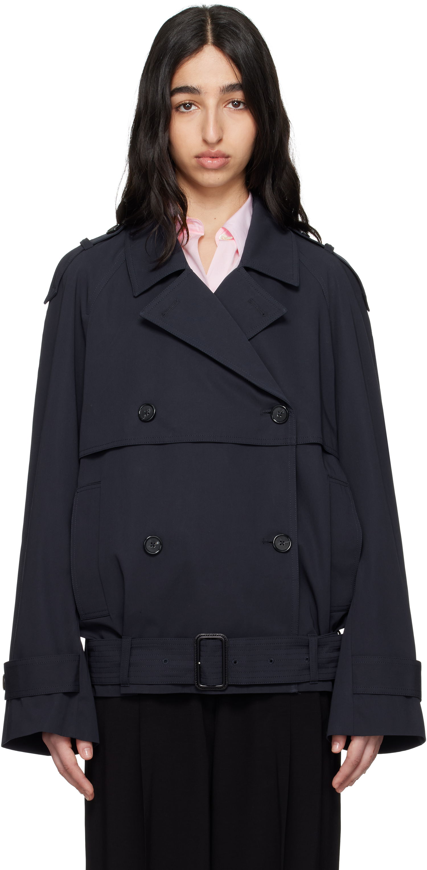 Trenchcoat TOTEME TOTEME Short Trench Jacket Mørkeblå | 252-WRO0174-FB0379, 0