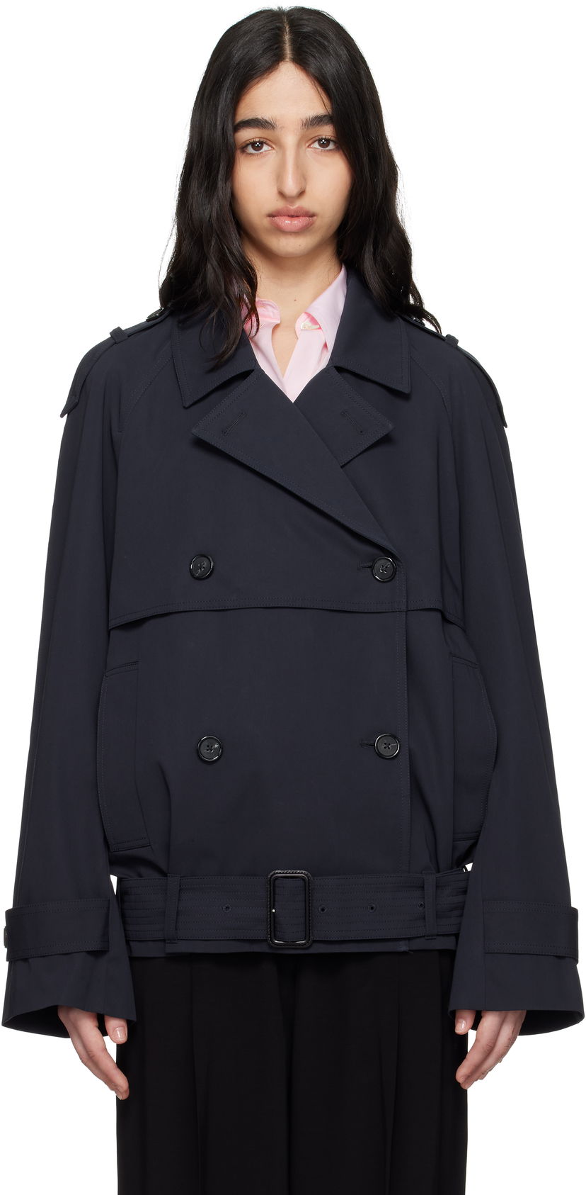 Trenchcoat TOTEME TOTEME Short Trench Jacket Mørkeblå | 252-WRO0174-FB0379
