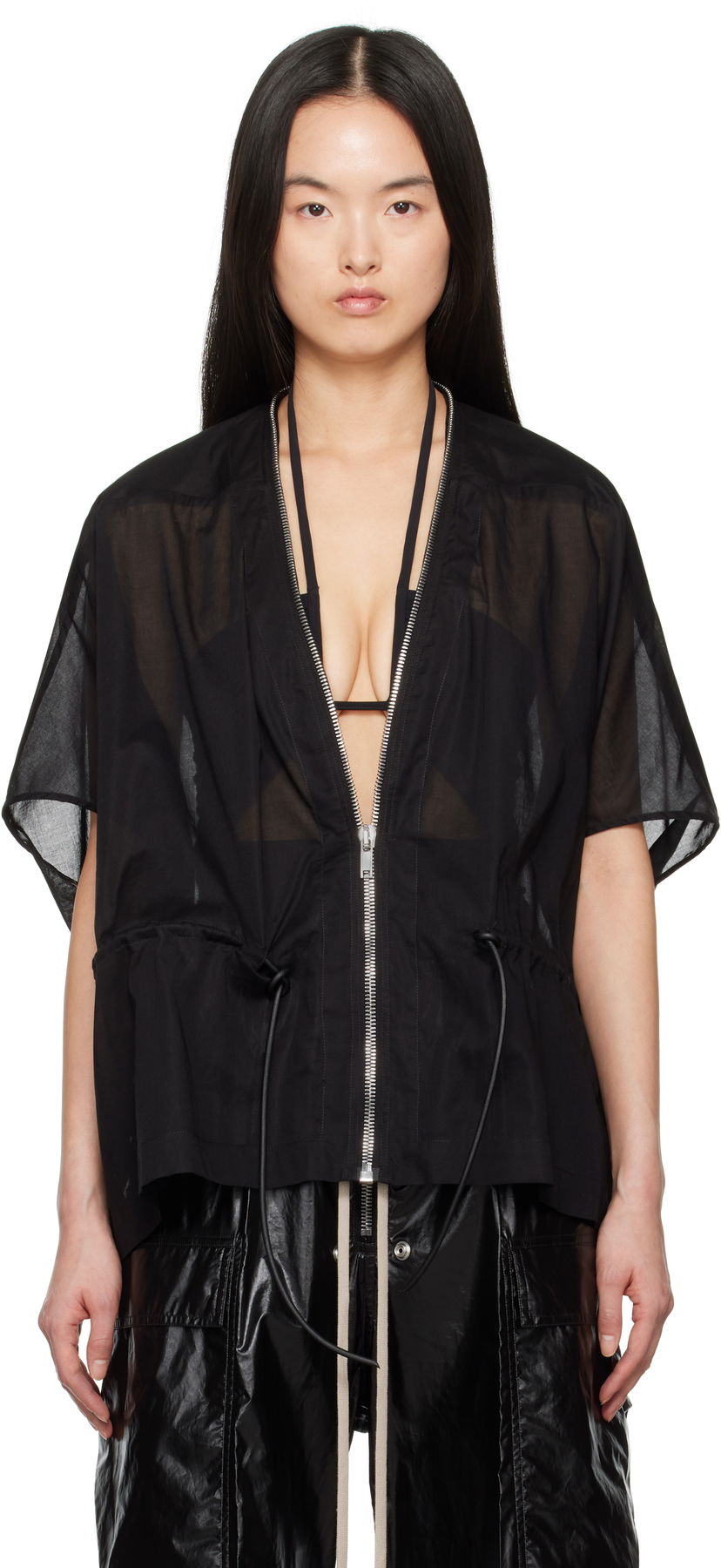 Skjorte Rick Owens Rick Owens Hollywood Sail Sheer Zip Jacket Sort | RP01E7733 CV