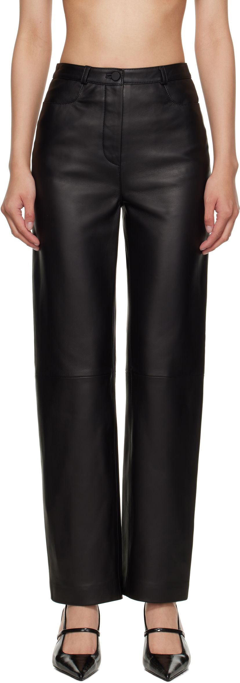 Bukser Loulou de Saison Cobe Paneled Straight-Leg Leather Pants Sort | COBE