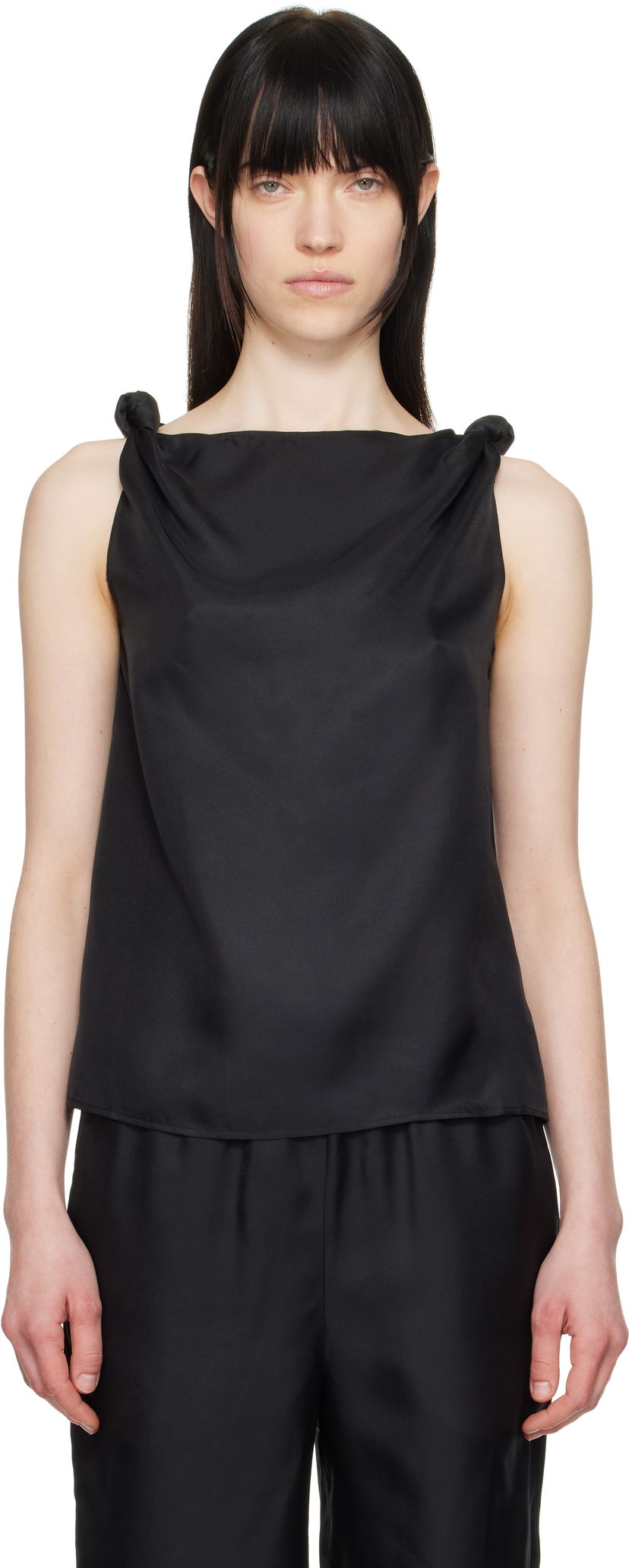 Tanktop Loulou de Saison Loulou de Saison Remy Knotted Tank Top Sort | REMY