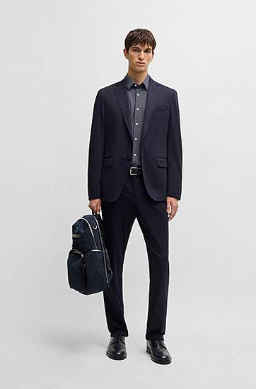 Skjorte BOSS Slim-Fit Geometric-Print Performance-Stretch Jersey Shirt Mørkeblå | 50533422, 1
