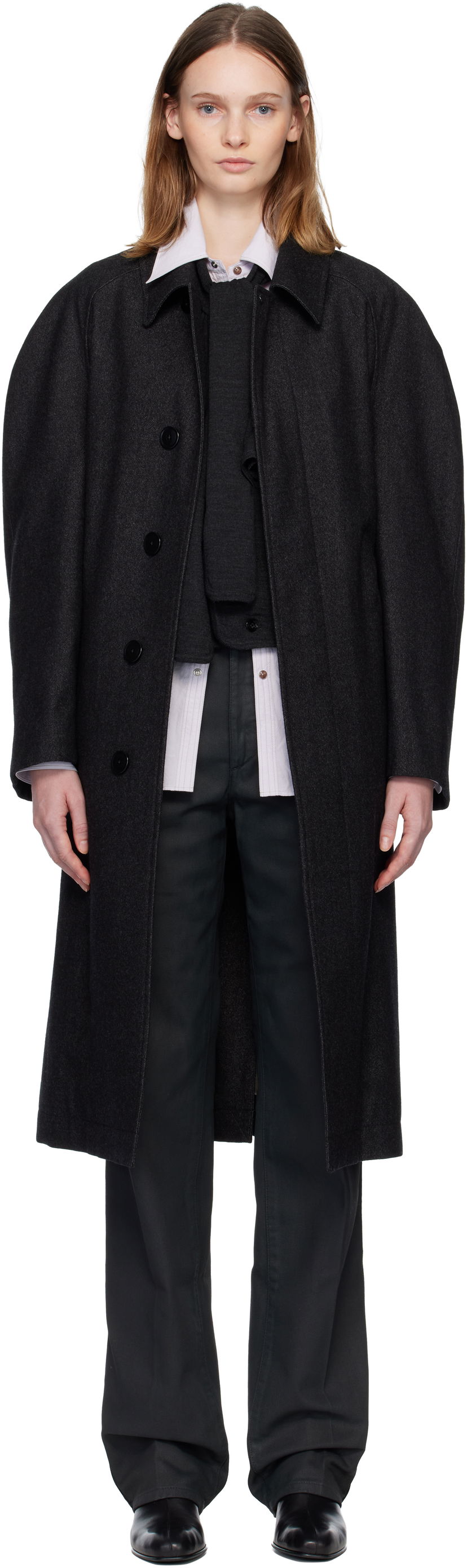 Frakker LEMAIRE Raglan Sleeve Coat Sort | CO1122 LF1319