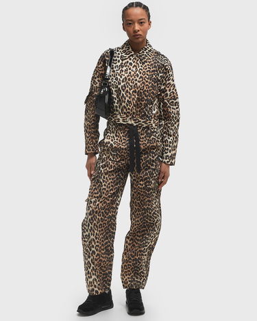 Jakke GANNI Ganni Duchesse Nylon Short Leopard Print Jacket Brun | W0470-943, 1