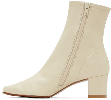 Sneakers og sko BY FAR BY FAR Sofia Leather Block Heel Ankle Boots Beige | 16603-05-SWHTL, 2
