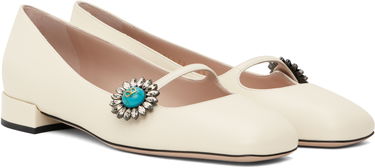 Skopleje Valentino Valentino Garavani Mary-Jane Ballerina Flats with Crystal Embellishment Hvid | 6W2S0LL7DHS, 3