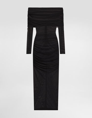 Kjole Dolce & Gabbana Dolce & Gabbana Draped Tulle Calf-Length Dress Sort | F6TLSTFLRC2N0000, 0