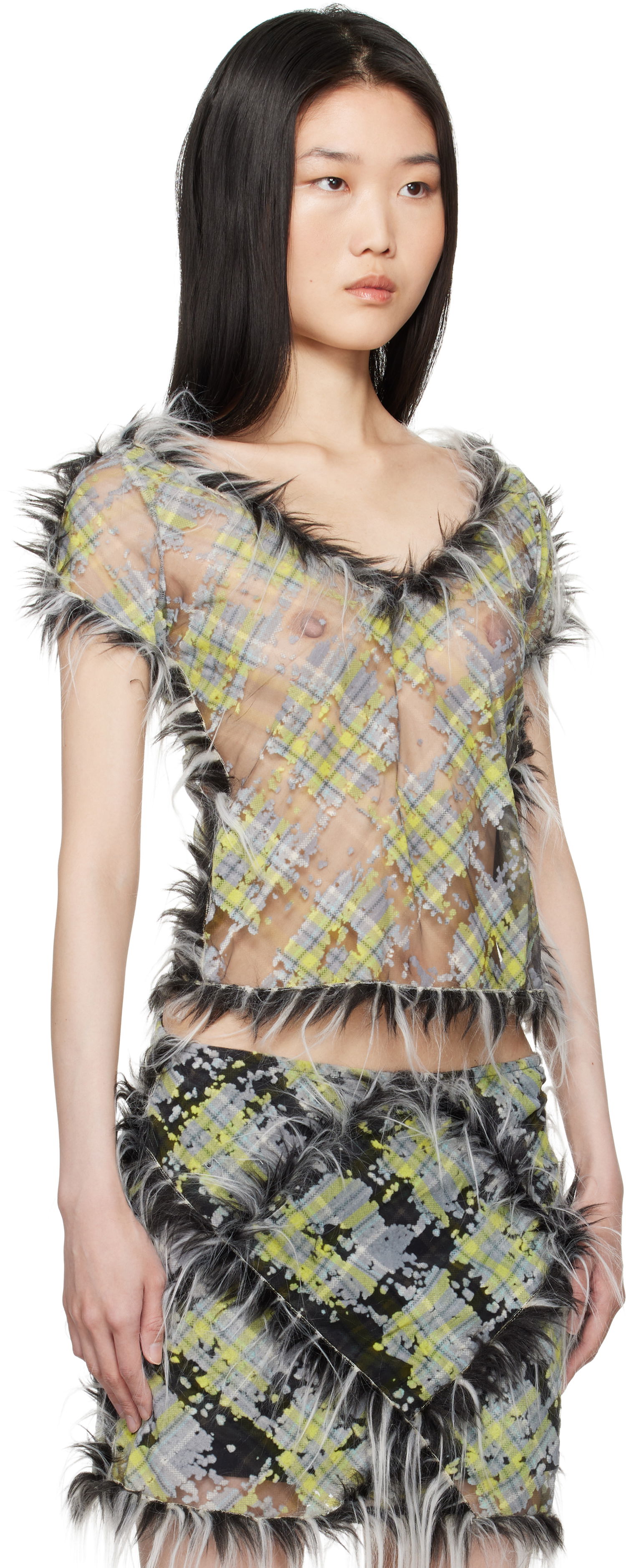 Tanktop Diesel Sheer Plaid Print T-shirt Grøn | A16506 0CLBX, 1