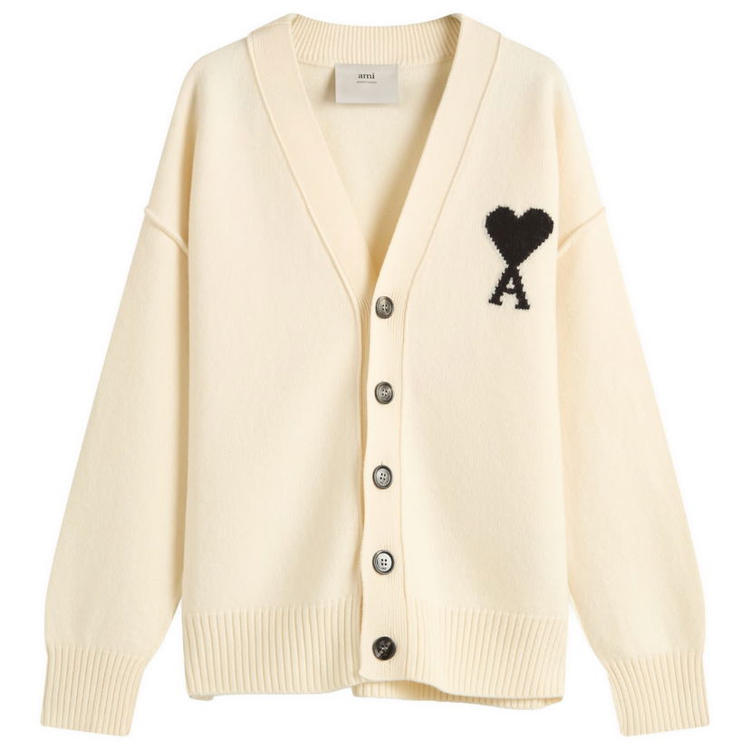Sweater AMI AMI Paris Men's Felted Merino Wool ADC Cardigan, Size Large Hvid | H25UKC367-018-151H25
