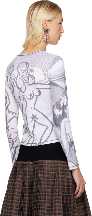 T-shirt Chopova Lowena Chopova Lowena Newsprint Fitted Long-Sleeve Jersey T-shirt Hvid | 2408, 2