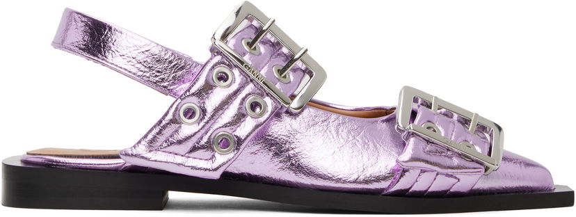Tilbehør GANNI GANNI Buckle Slingback Flats Lilla | S2874