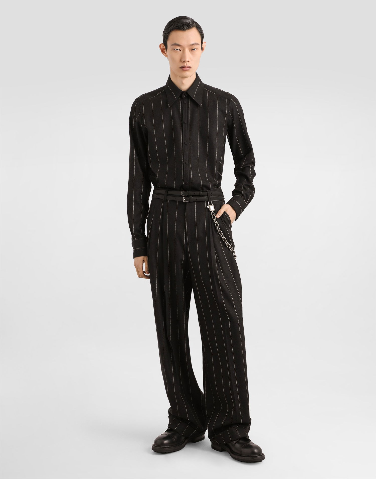 Bukser Dolce & Gabbana Dolce & Gabbana Pinstriped Flannel Trousers Sort | GP168TFRZAPS8051, 1