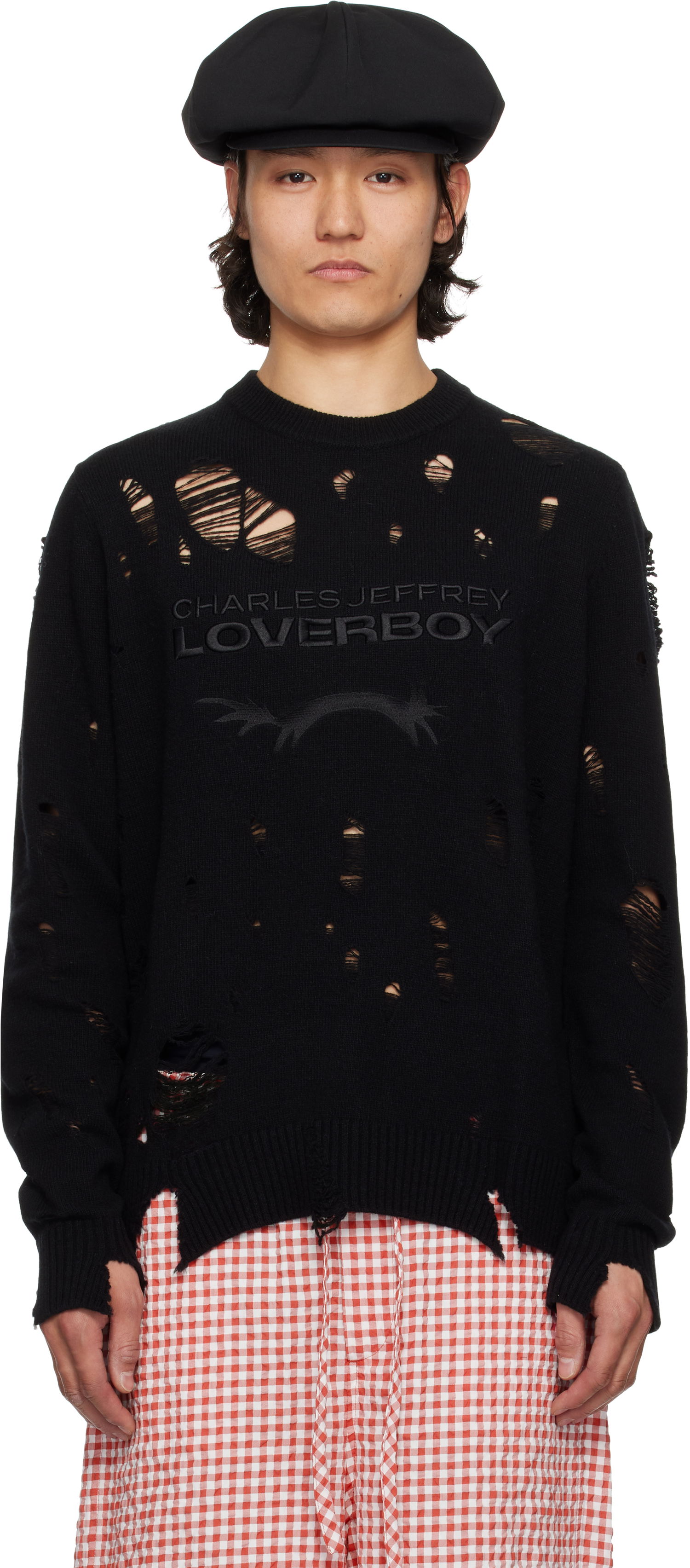 Sweater Charles Jeffrey Loverboy Charles Jeffrey LOVERBOY Distressed Logo Knit Sweater Sort | 54090401, 0
