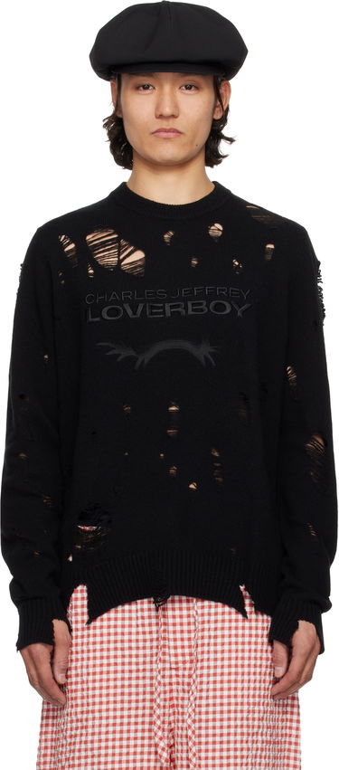 Sweater Charles Jeffrey Loverboy Charles Jeffrey LOVERBOY Distressed Logo Knit Sweater Sort | 54090401, 0