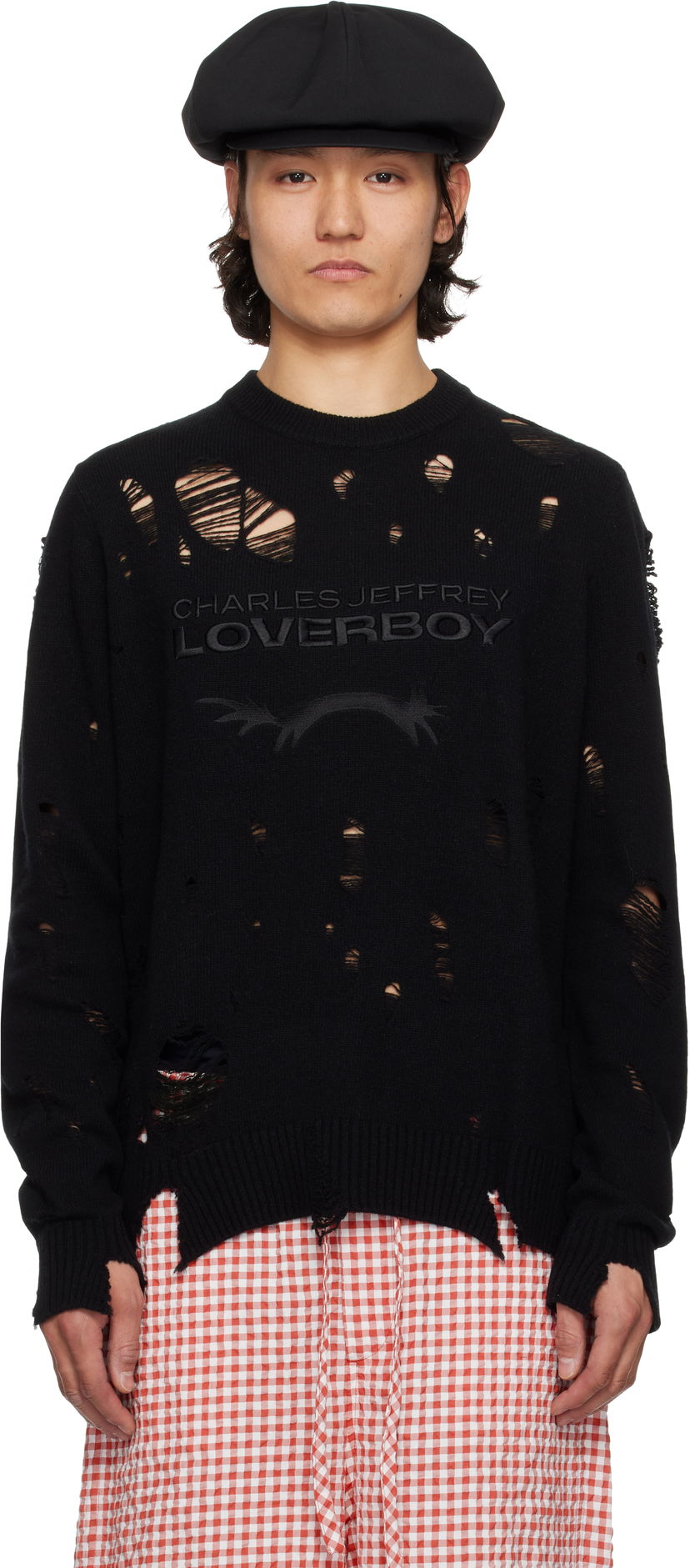 Sweater Charles Jeffrey Loverboy Charles Jeffrey LOVERBOY Distressed Logo Knit Sweater Sort | 54090401