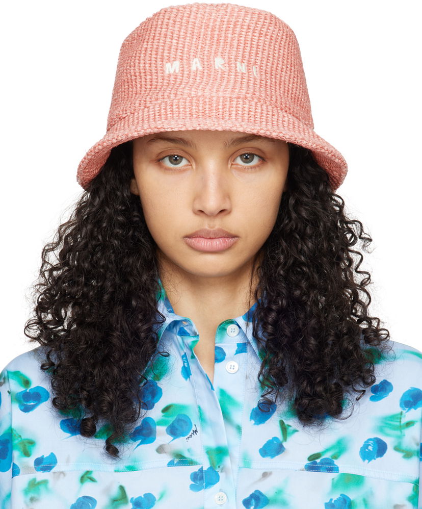 Hat Marni Embroidered Bucket Hat Lyserød | CLMC0067S1 UAC004