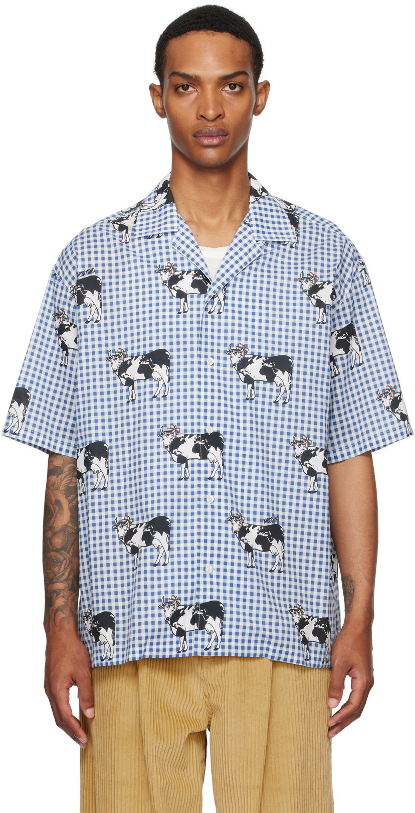 Skjorte Moschino Moschino Archive Cow Gingham Print Shirt Blå | 252ZZV021352541293