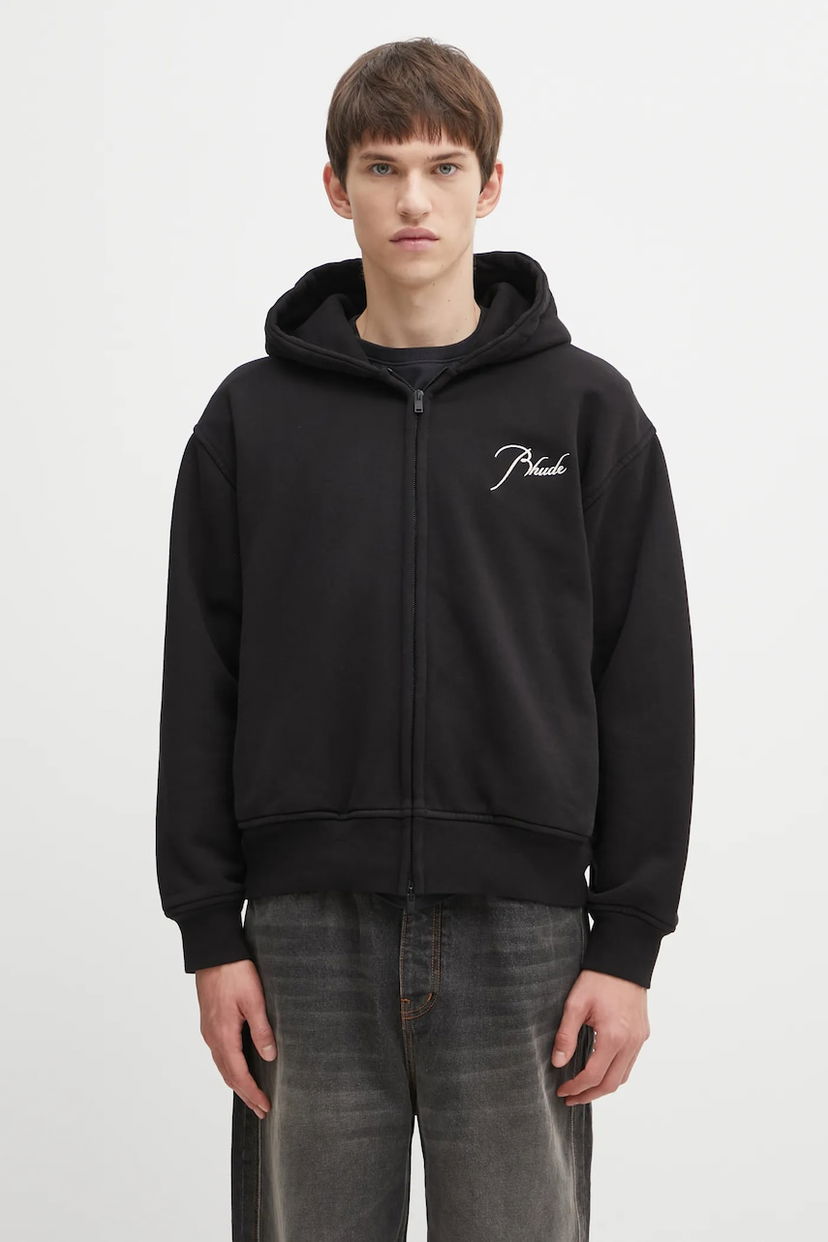 Sweatshirt Rhude RHUDE Classique Zip-Up Hooded Hoodie with Embroidered Logo Sort | RHFW25HO05012