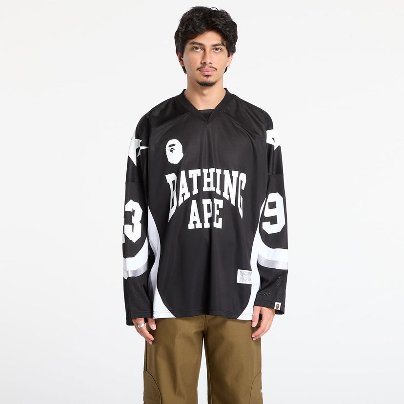 Jersey BAPE Line Camo Jacquard Logo Relaxed Fit Ice Hockey Jersey Sort | 001LTL801313MBLK