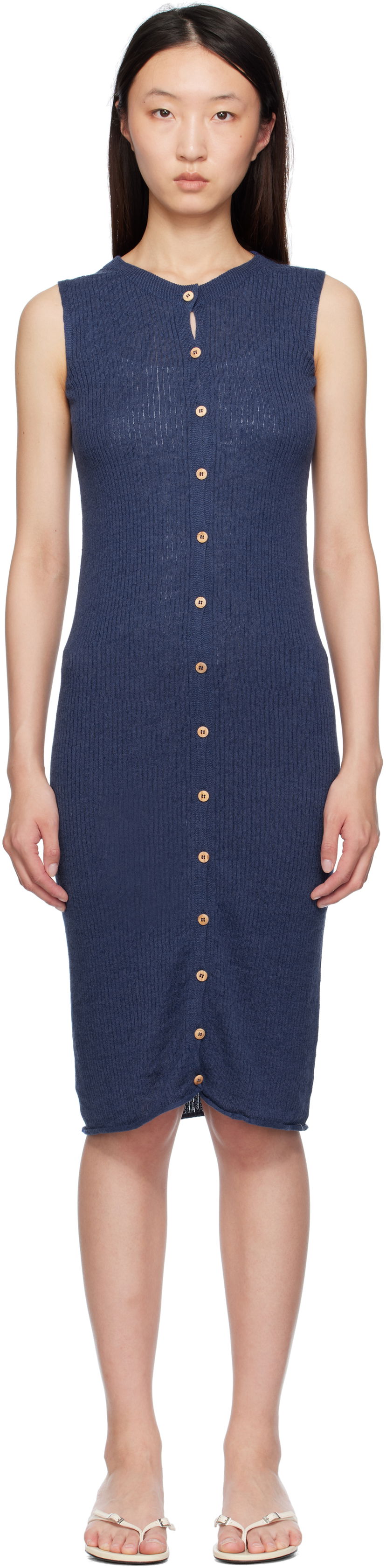 Kjole Baserange Baserange Sleeveless Button-Front Midi Dress Blå | DRDR-LI-SU25