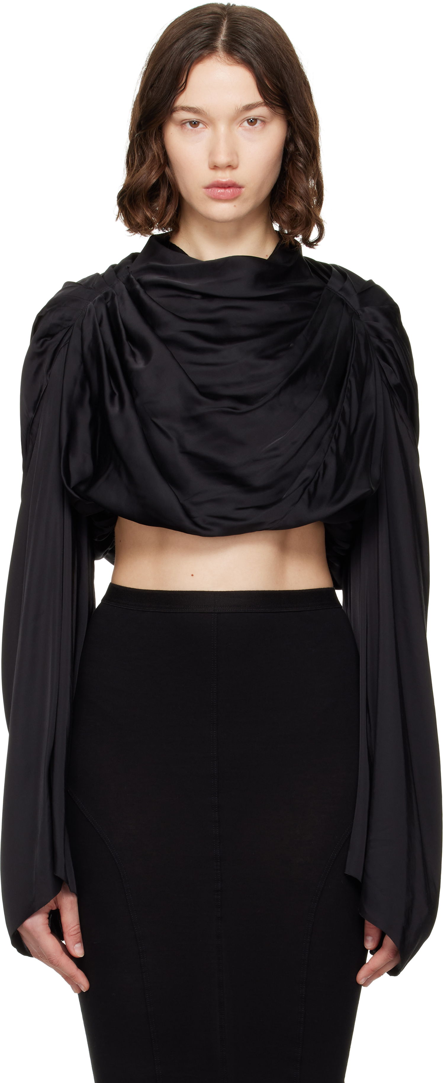 Crop top Rick Owens Rick Owens Hollywood Claudette Draped Crop Top Sort | RO01E7264 SCH, 0