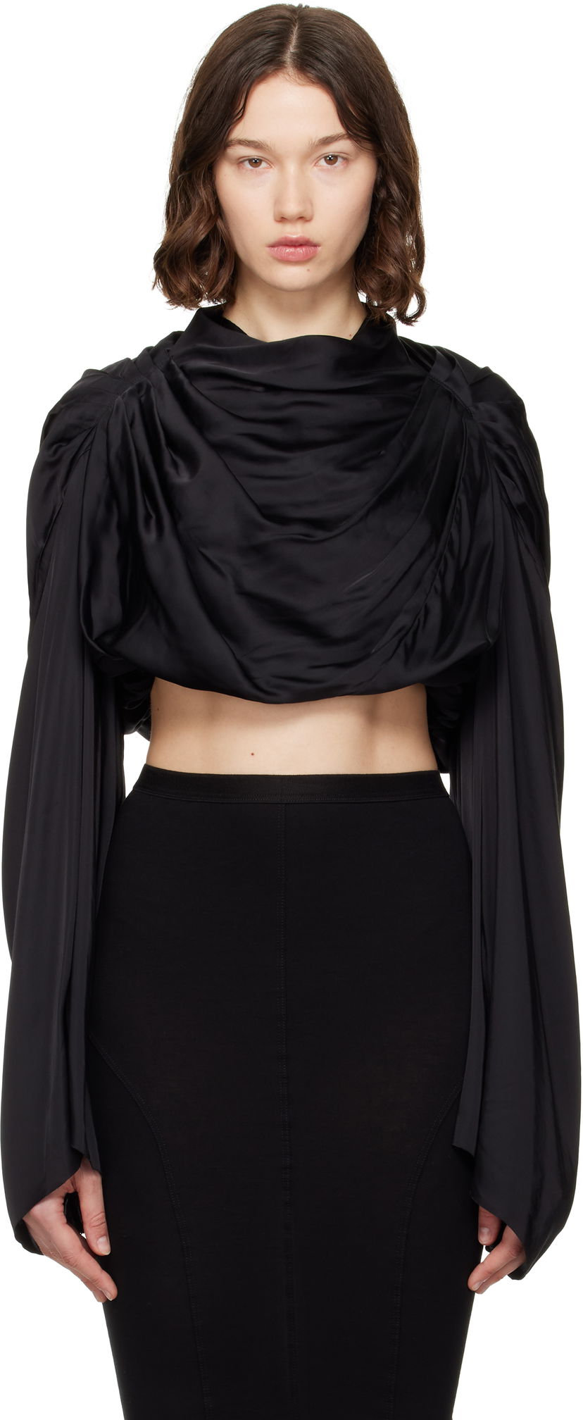 Crop top Rick Owens Rick Owens Hollywood Claudette Draped Crop Top Sort | RO01E7264 SCH
