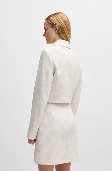 Jakke BOSS Cropped Bouclé Jacket Hvid | 50538133, 1
